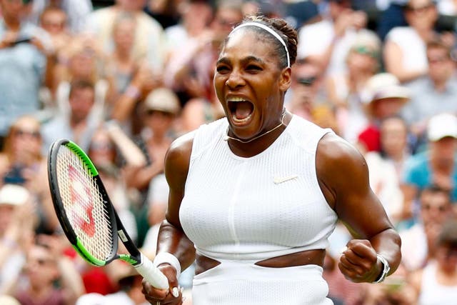 Serena Williams celebrates vs Alison Riske