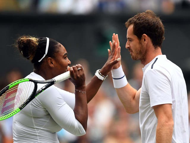 Serena Williams and Andy Murray celebrate in the mixed doubles