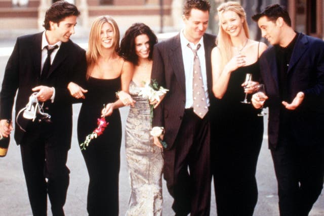 David Schwimmer, Jennifer Aniston, Courteney Cox Arquette, Matthew Perry, Lisa Kudrow And Matt Leblanc are pictured in a promo image for Friends.