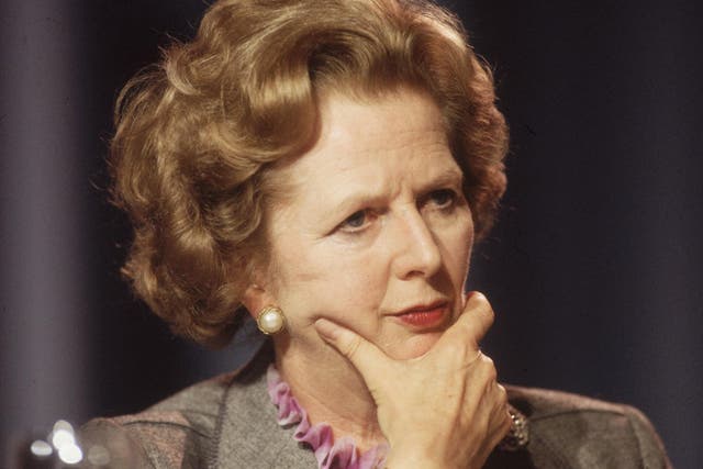 British prime minister Margaret Thatcher looking pensive at the Conservative Party Conference in Blackpool.
