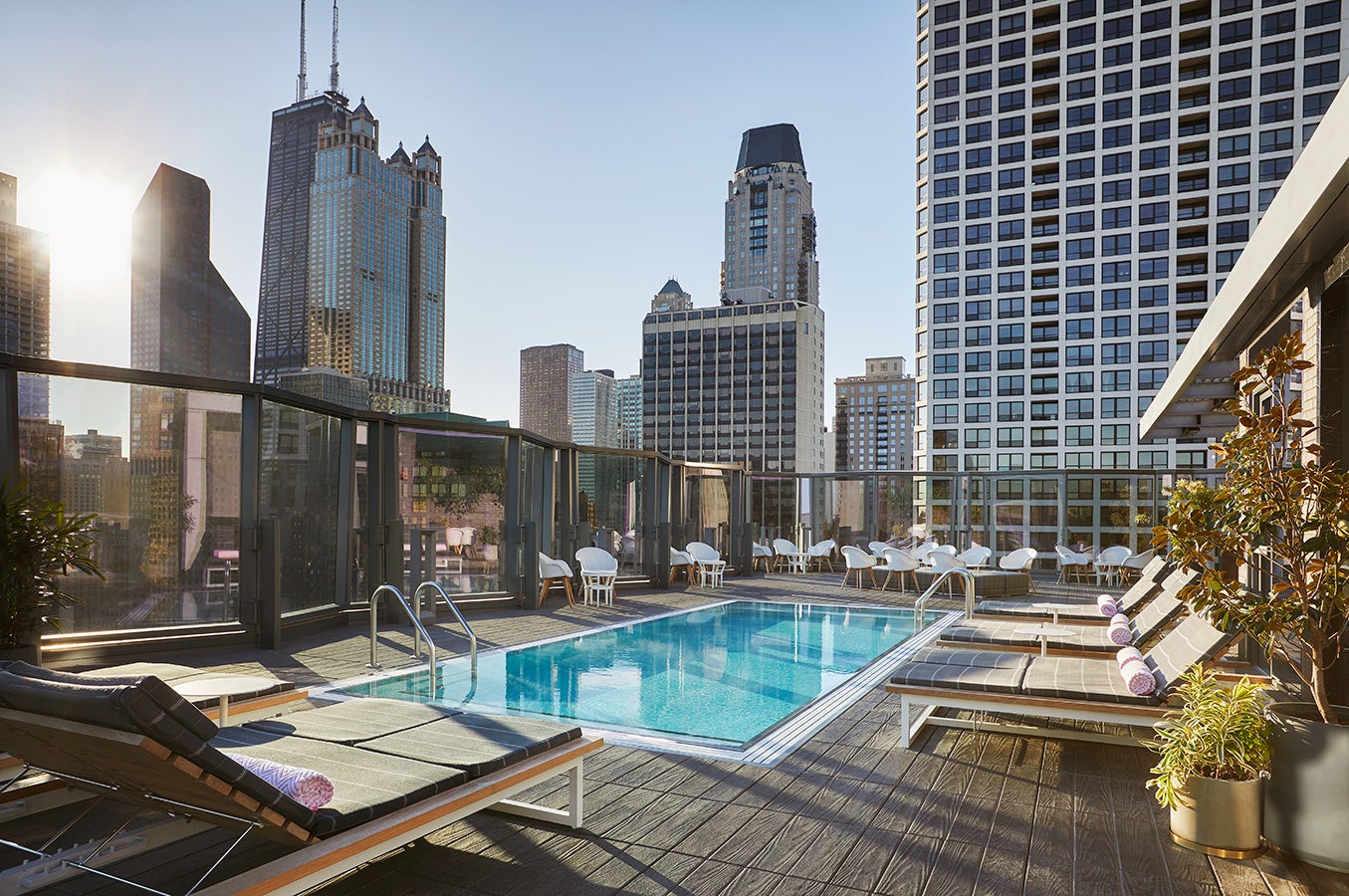 This urban resort boasts one of the city’s prized rooftop pools