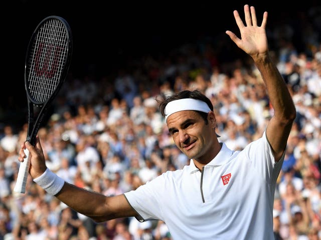 Roger Federer celebrates his win over Kei Nishikori