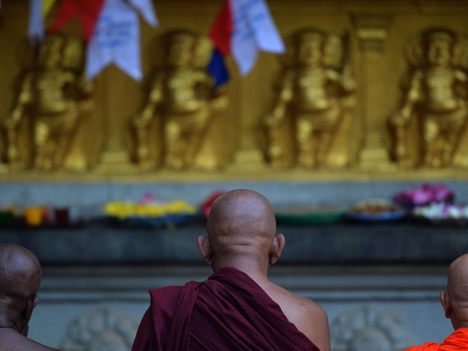 Bhikkhus pray at the Kelaiya temple, Colombo, for victims of the Easter attacks