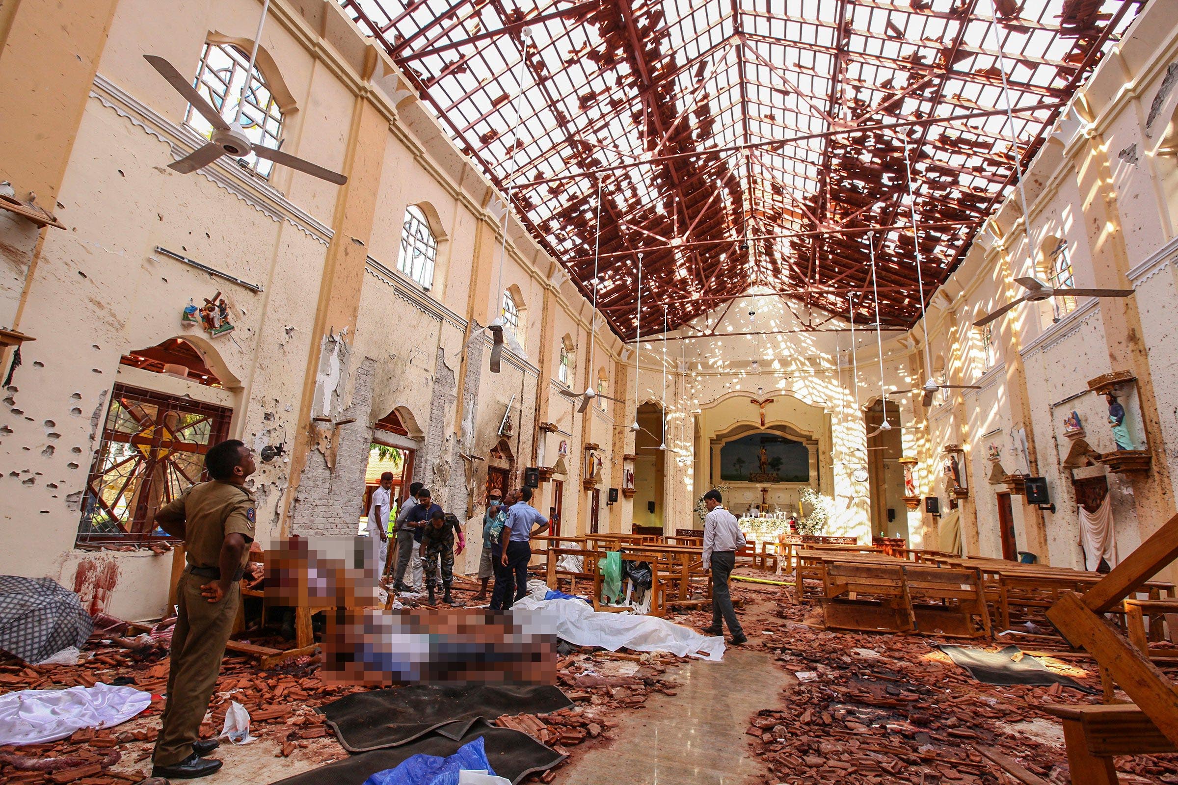 Victims of the Easter suicide bombings lie inside St Sebastian’s Church in Negombo
