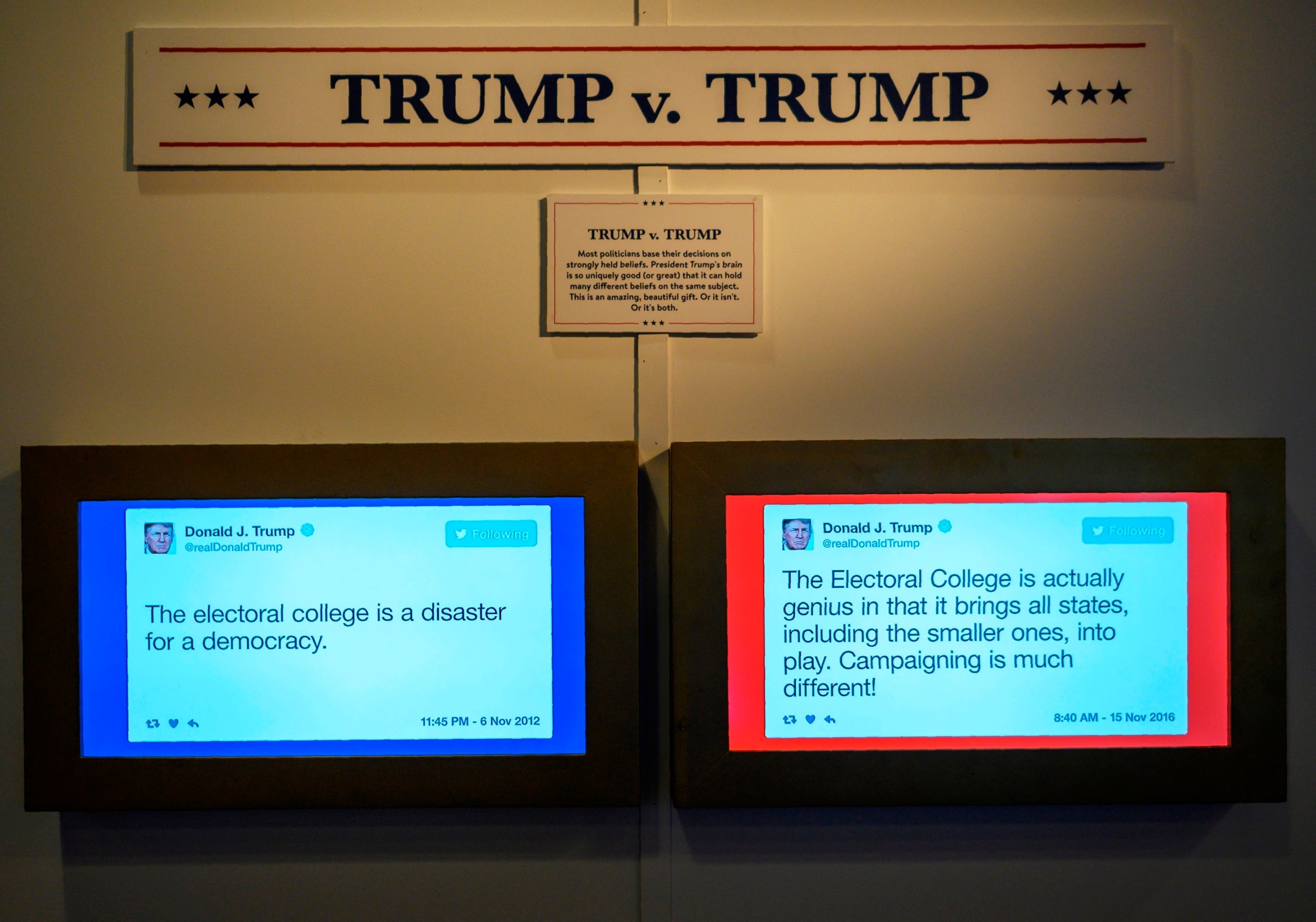 Tweets by Donald Trump on display at an exhibition in Washington DC last month