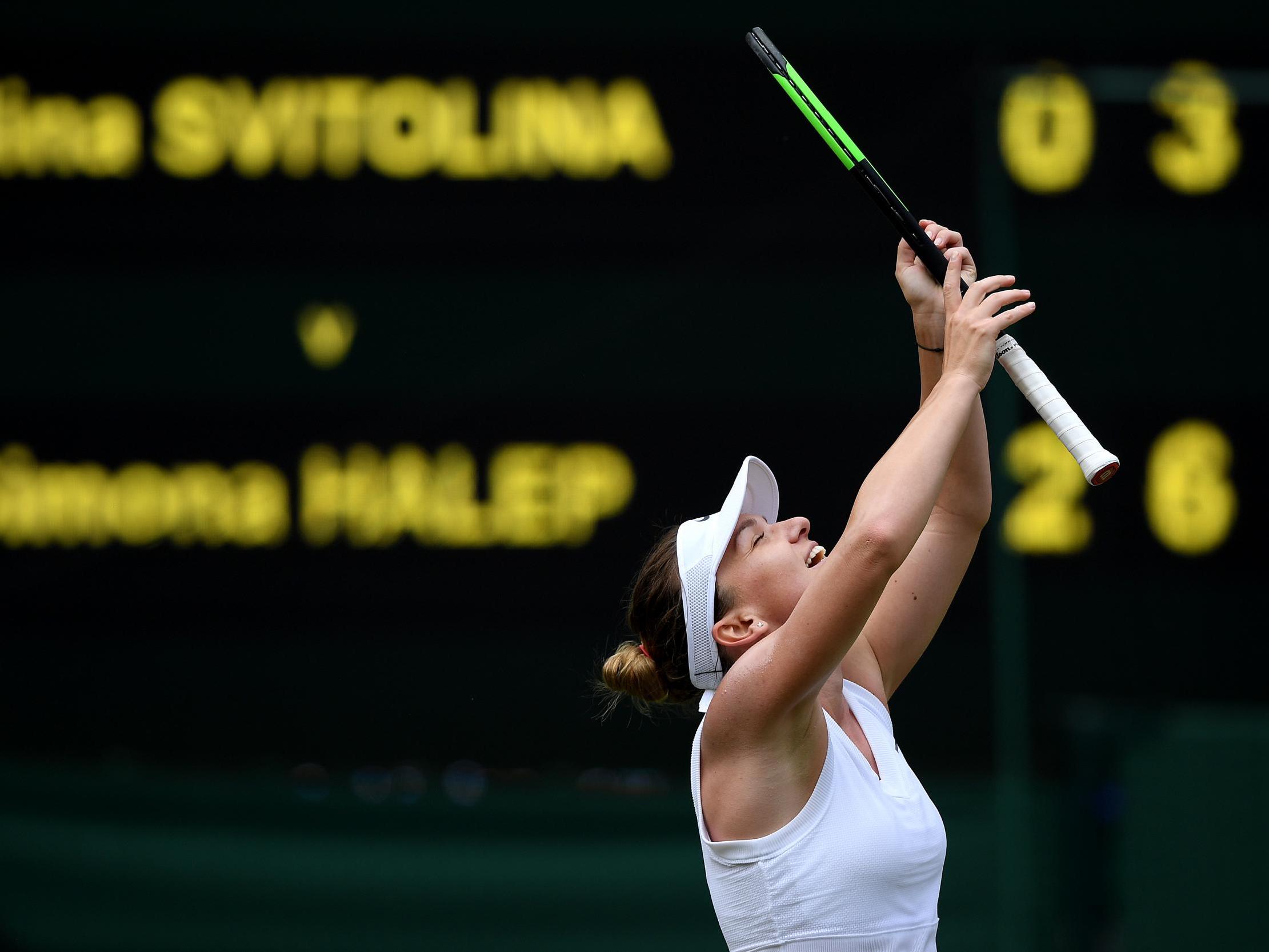 Halep celebrates after booking her place in the final