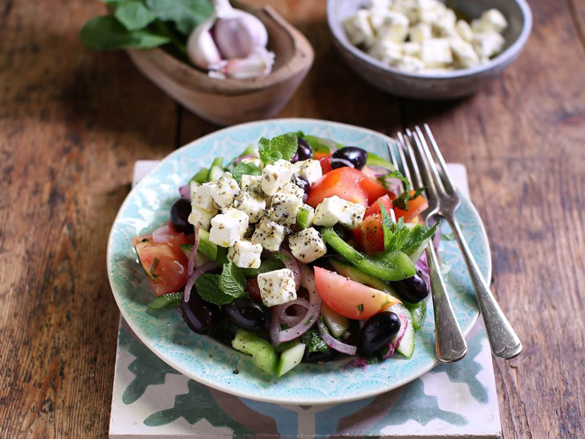 How to make Greek salad with marinated feta