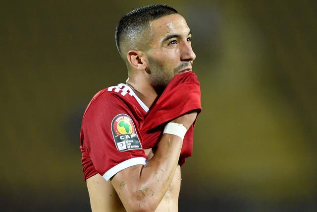 Morocco's forward Hakim Ziyech reacts