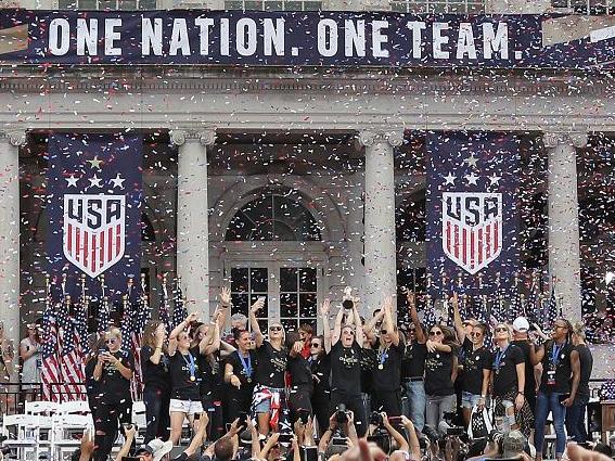 The USWNT celebrate their World Cup victory back in the States