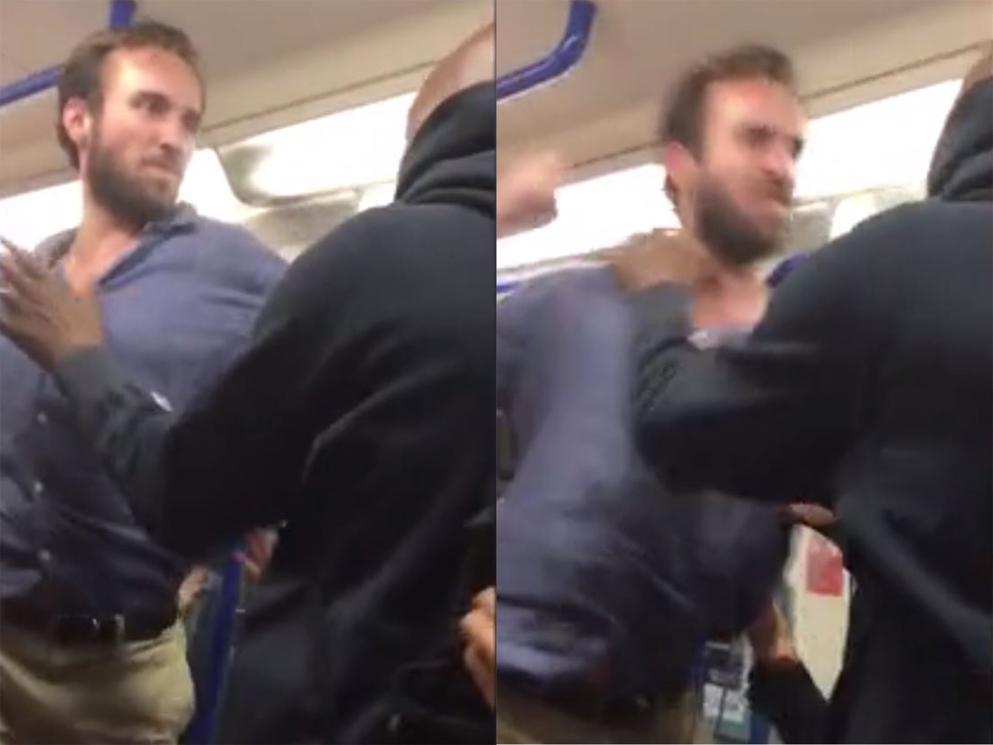 A man was filmed punching a fellow passenger on a Northern line train on the London Underground between Kennington and Stockwell