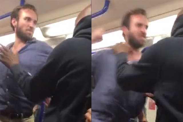 A man was filmed punching a fellow passenger on a Northern line train on the London Underground between Kennington and Stockwell