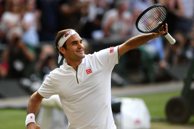 Roger Federer of Switzerland celebrates victory
