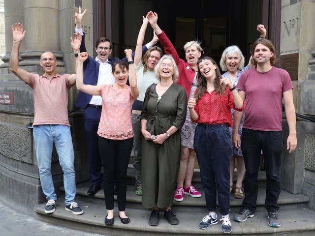 Climate change protesters on the steps of City of London Magistrates Court before the first hearing