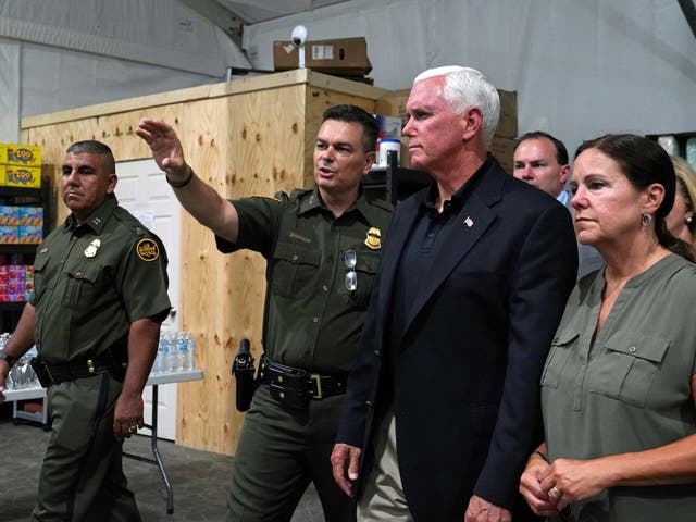US vice president Mike Pence tours the Donna border station in Texas following reports of inhumane conditions at migrant detention centres