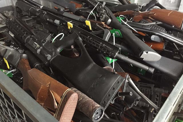 Police photographs show the firearms collected at the first buyback event of the amnesty on newly illegal weapons, which will run until 20 December