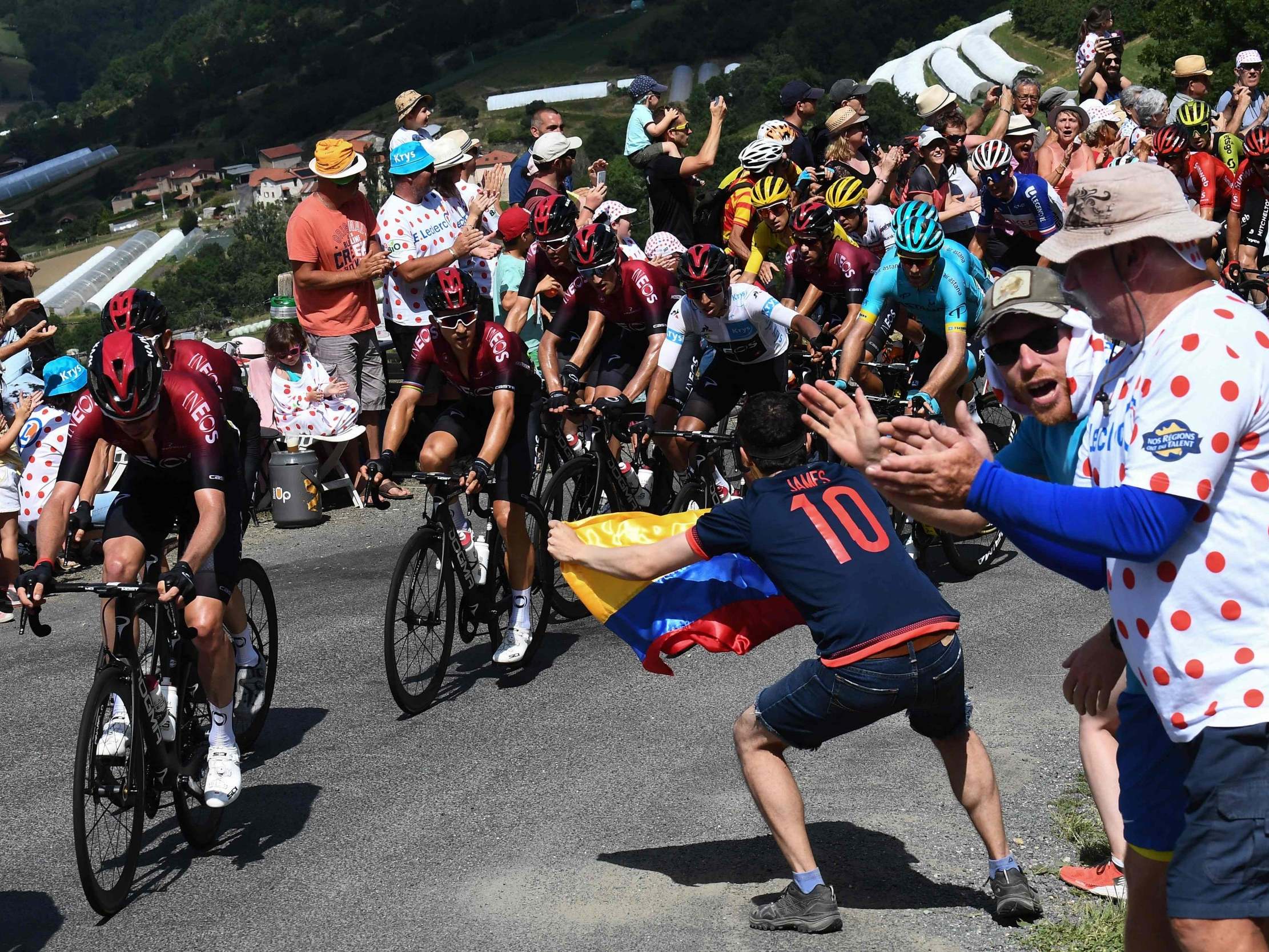 Team Ineos take on the penultimate climb of the day