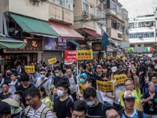 Hong Kong protesters clash with police at anti-Chinese trader march