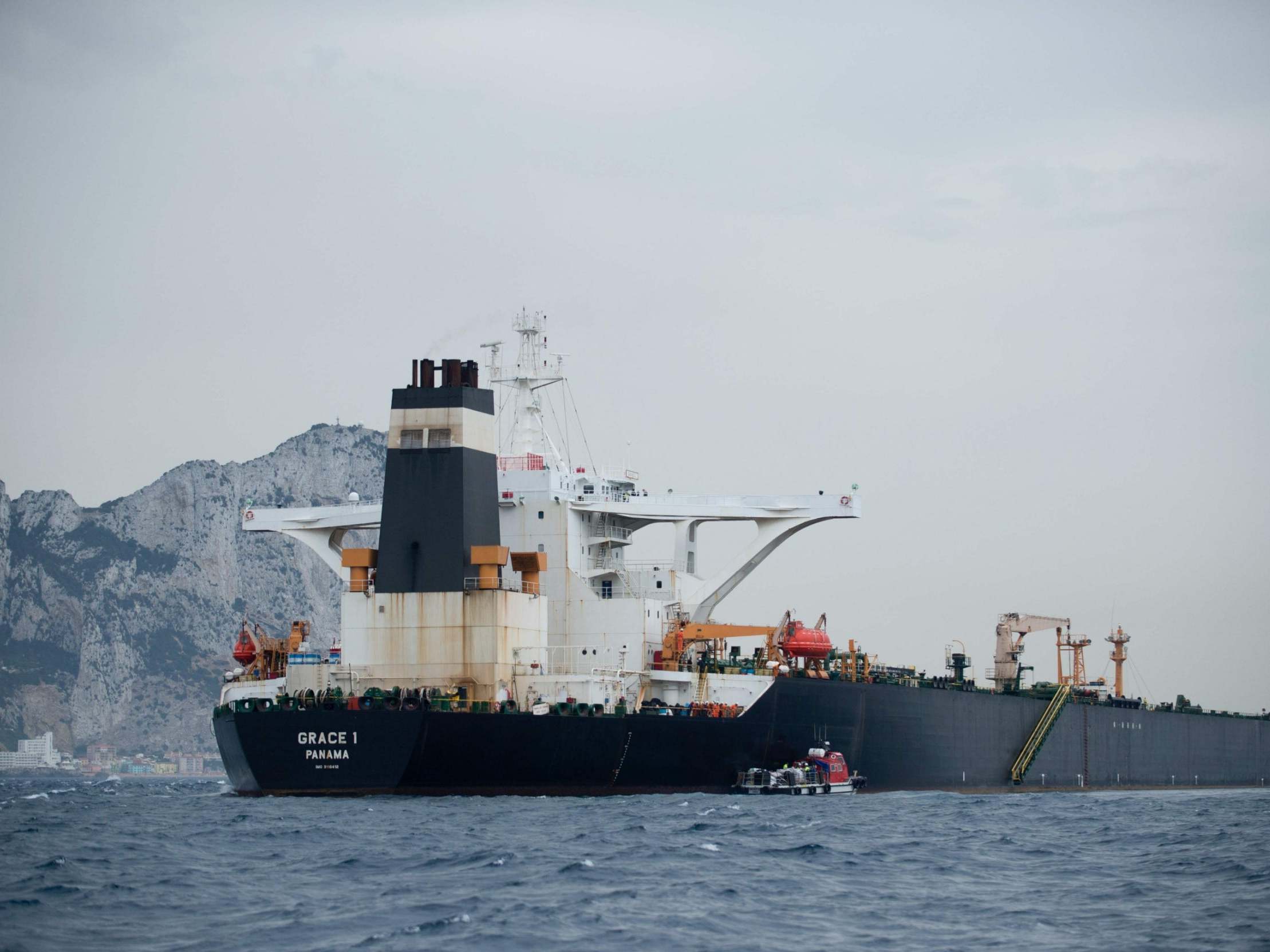 The Iranian supertanker off Gibraltar as police arrested the captain and chief officer
