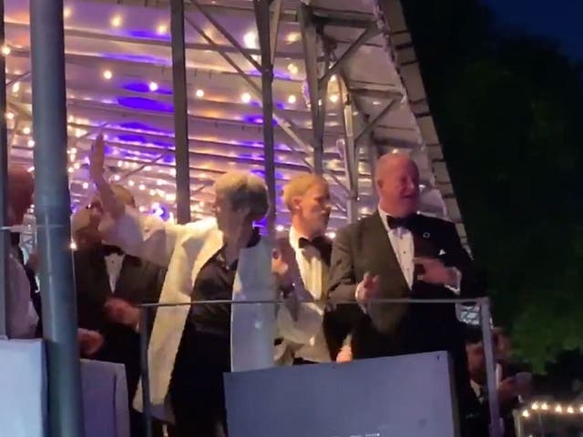 Still image taken from a video of prime minister Theresa May dancing to Abba at Henley Festival in Henley-on-Thames on 13 July 2019.