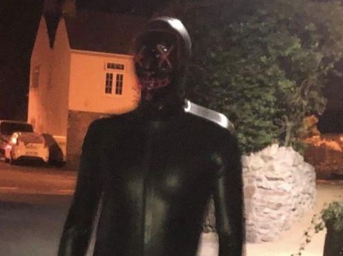 A photo taken of the man dressed in a gimp suit in Claverham in 2019