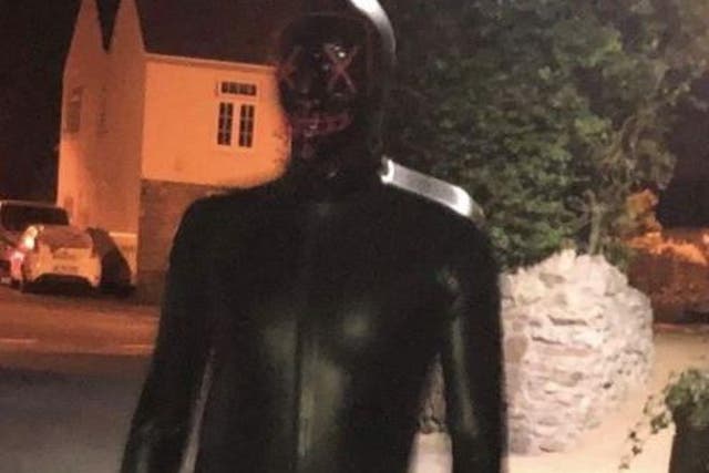 <p>A photo taken of the man dressed in a gimp suit in Claverham in 2019 </p>