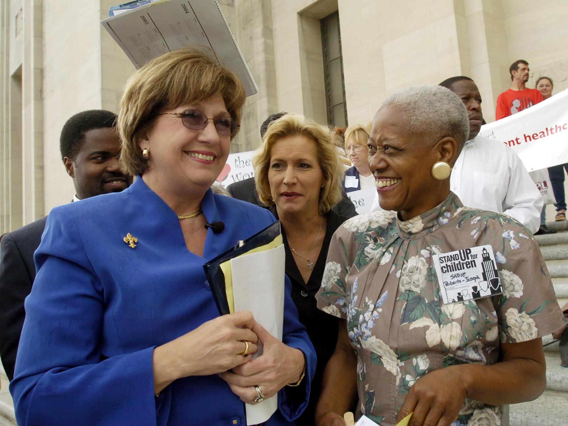 Sadie Roberts-Joseph (R), pictured before the start of the Stand Up for Children 2004 Rally for Children was found dead in boot of her car after anonymous tip-off