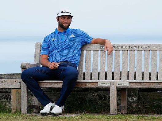 Jon Rahm chills out during a practice round at Portrush