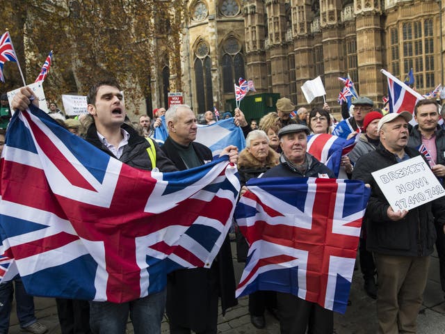 Pro-Brexit demonstrators outside parliament in November 2016