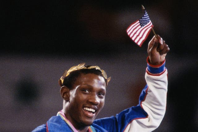 Whitaker celebrates winning lightweight boxing gold at the 1984 Olympics in Los Angeles