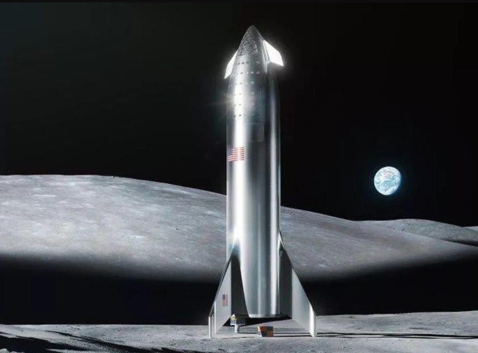 A render of SpaceX’s Mars-bound Starship spacecraft