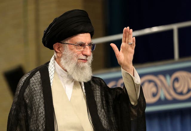 Khamenei addresses the crowd during a ceremony with clerics in Tehran this month