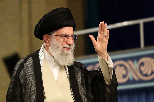 Khamenei addresses the crowd during a ceremony with clerics in Tehran this month