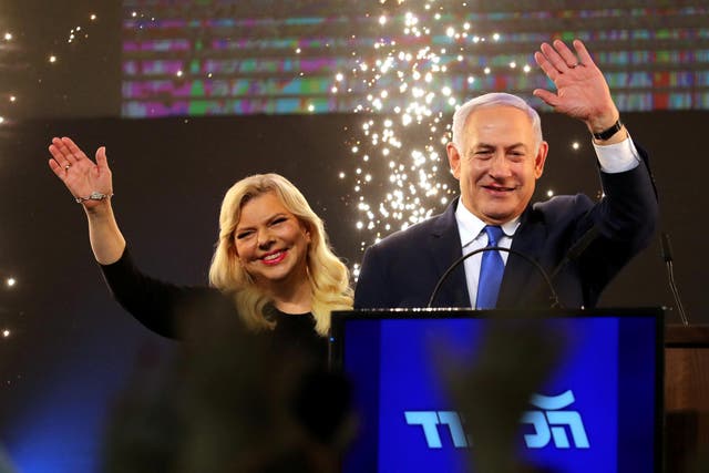The Israeli prime minister and his wife Sara after the April general election results were announced