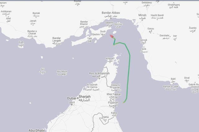 The route taken by the British oil tanker Stena Impero which is believed to have been captured in Iranian waters whilst en route to Saudi Arabia