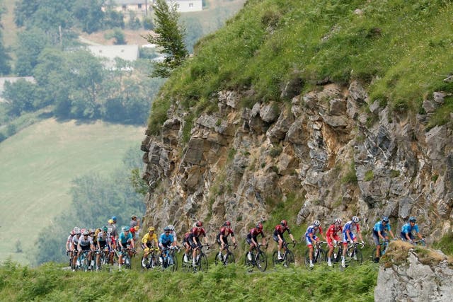 The peloton tackle to Col du Soulor climb on stage 14 of the Tour de France