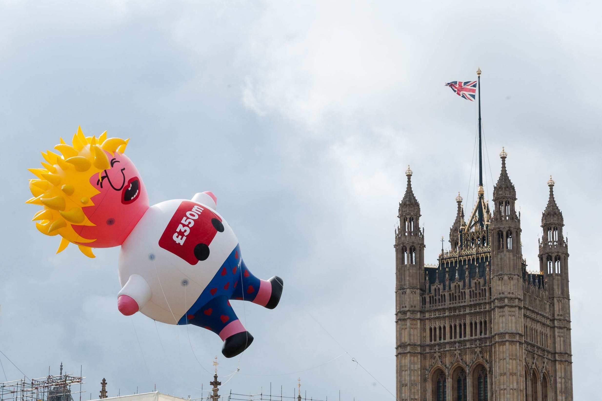 Anti-Brexit protestors flew an effigy of Boris Johnson over Westminster at the weekend (Rex Features)
