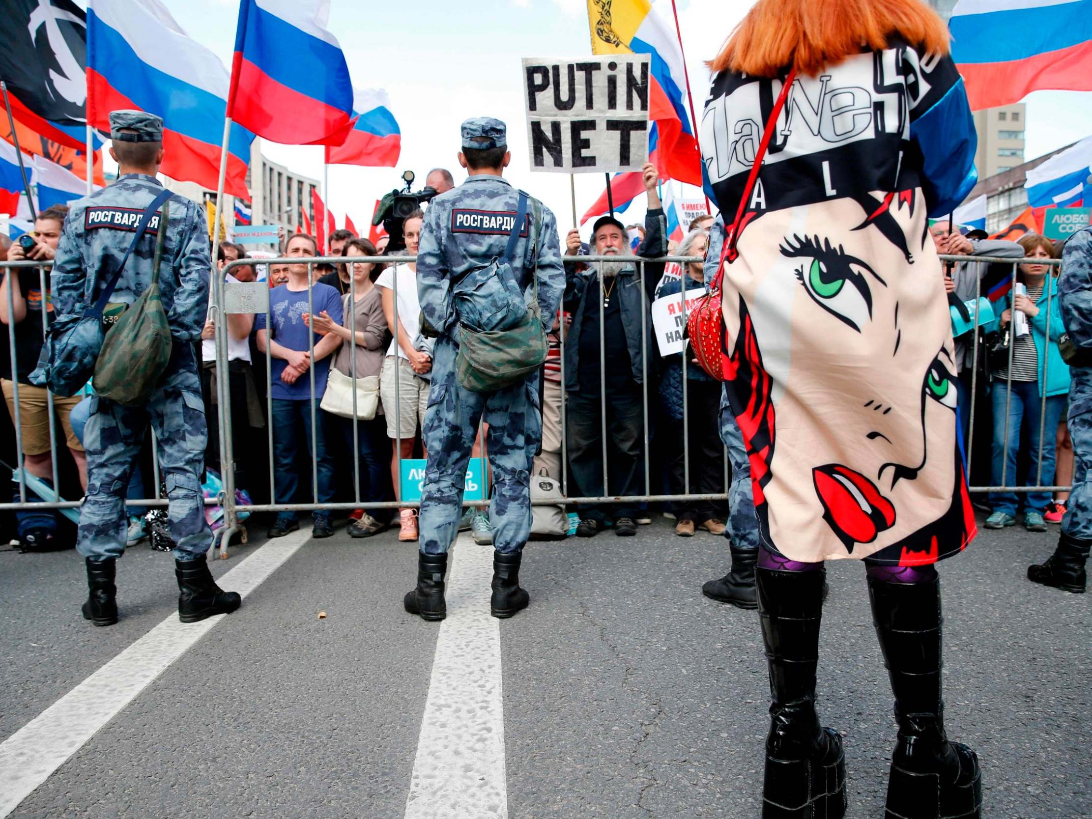 A demonstration in Moscow in support of opposition candidates for the elections this month