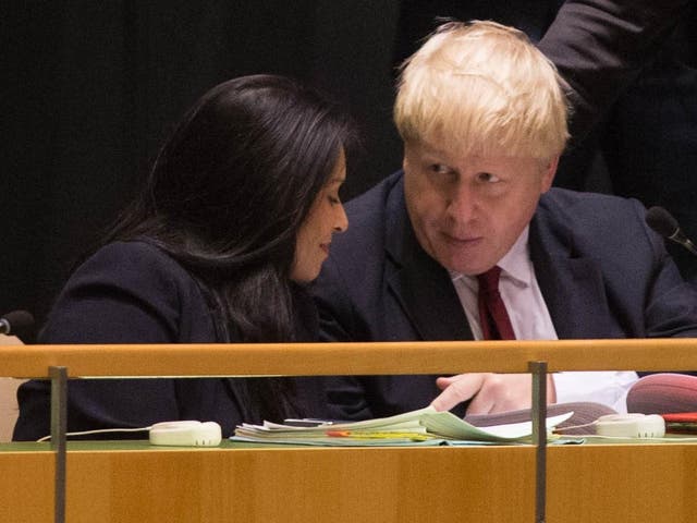 Then foreign secretary Boris Johnson with Priti Patel, who was international development secretary, at a conference soon after the Brexit referendum