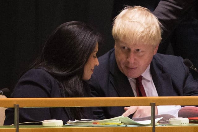 Then foreign secretary Boris Johnson with Priti Patel, who was international development secretary, at a conference soon after the Brexit referendum