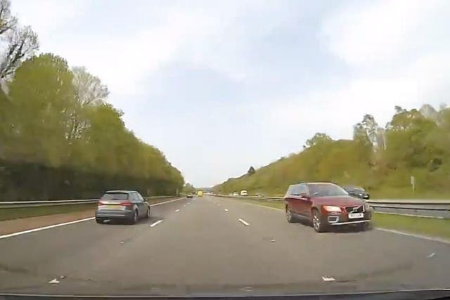 Motorists were forced to swerve out of the way to avoid a collision on the fast lane of the M6