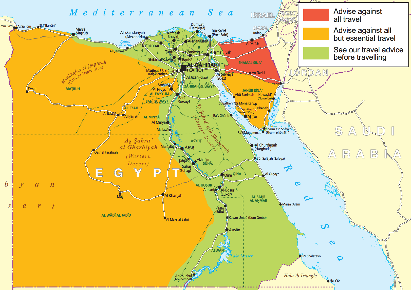 Coded warning: the FCO map of Egypt