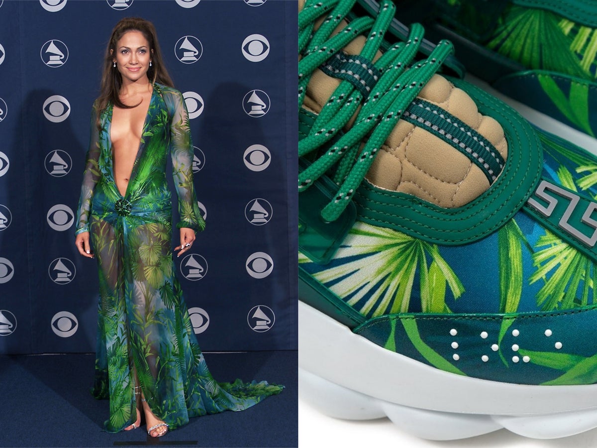 New Versace Green Jungle Tropical Chain Reaction JLo Sneakers