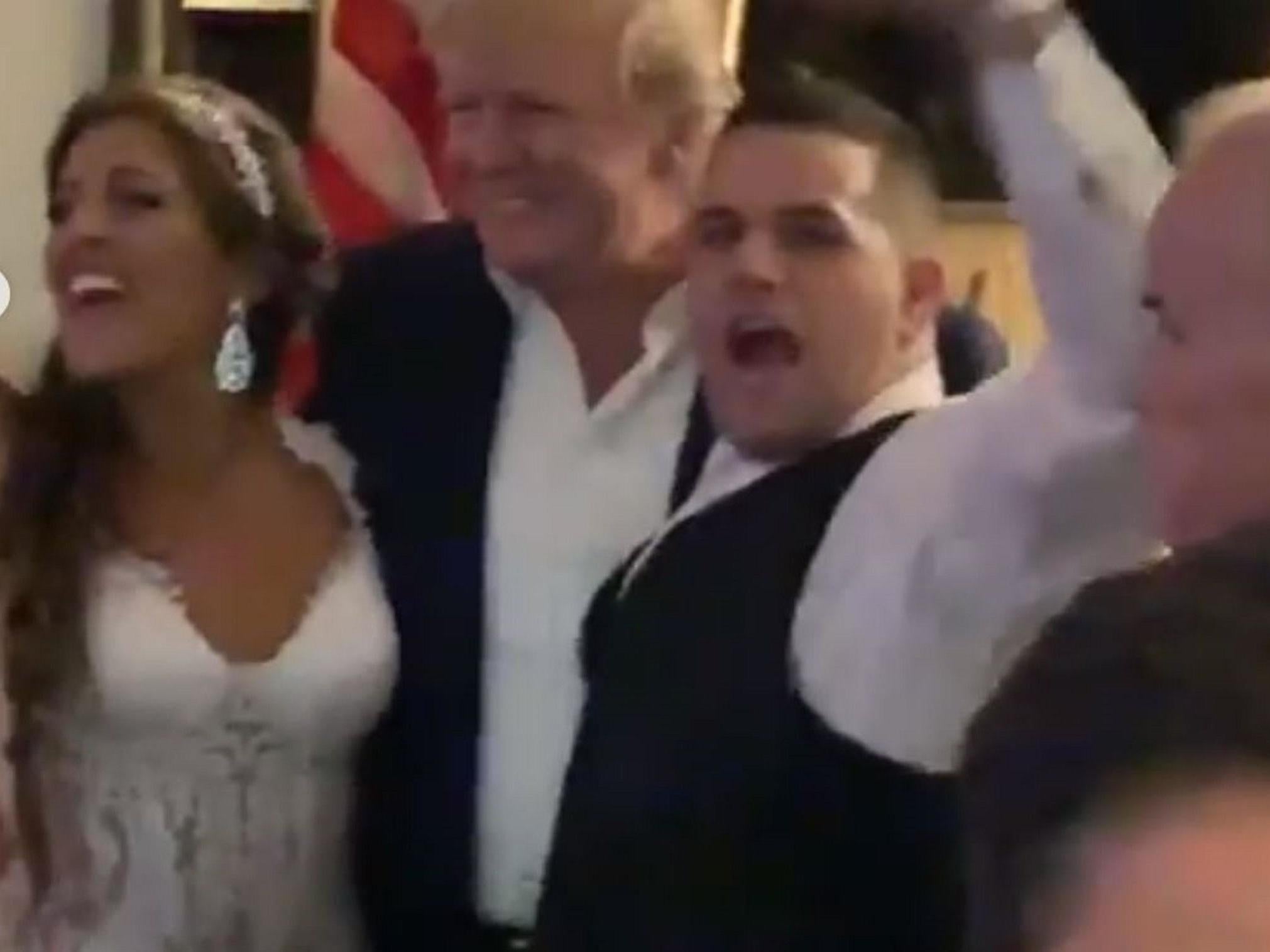 US president Donald Trump made a surprise appearance at the wedding of Nicole Marie and PJ Mongelli at his Bedminster golf club in New Jersey.