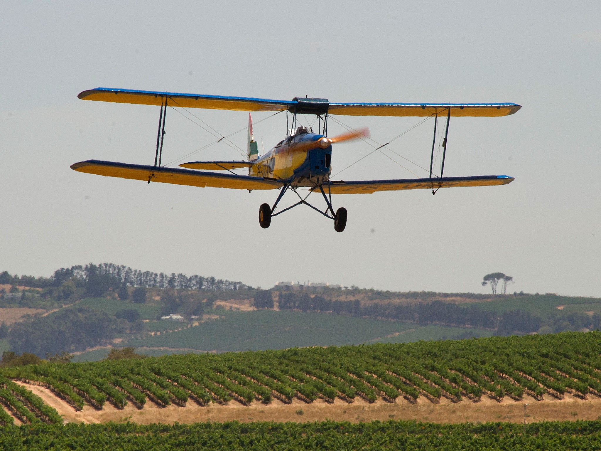 A De Havilland Tiger Moth aircraft - similar to the one that crashed in Kent - flying in South Africa (Getty STOCK)