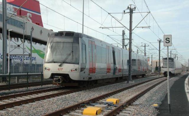 Late running: testing new trams on the line adjacent to Hook of Holland's quayside