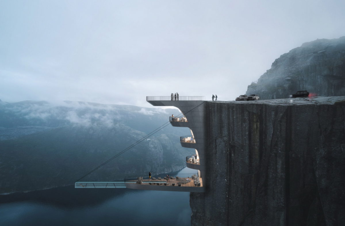 New hotel designed to hang over cliff edge in Norway