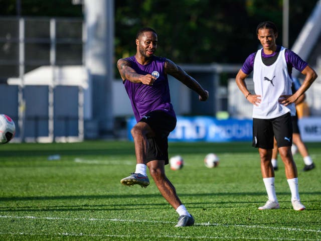 Raheem Sterling trains in Hong Kong