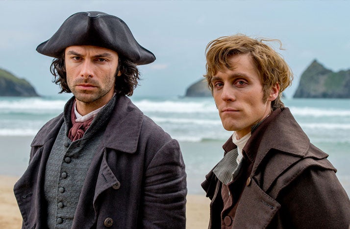 Frenemies: Jack Farthing (right) as George Warleggan with Aidan Turner as Ross Poldark in the BBC series