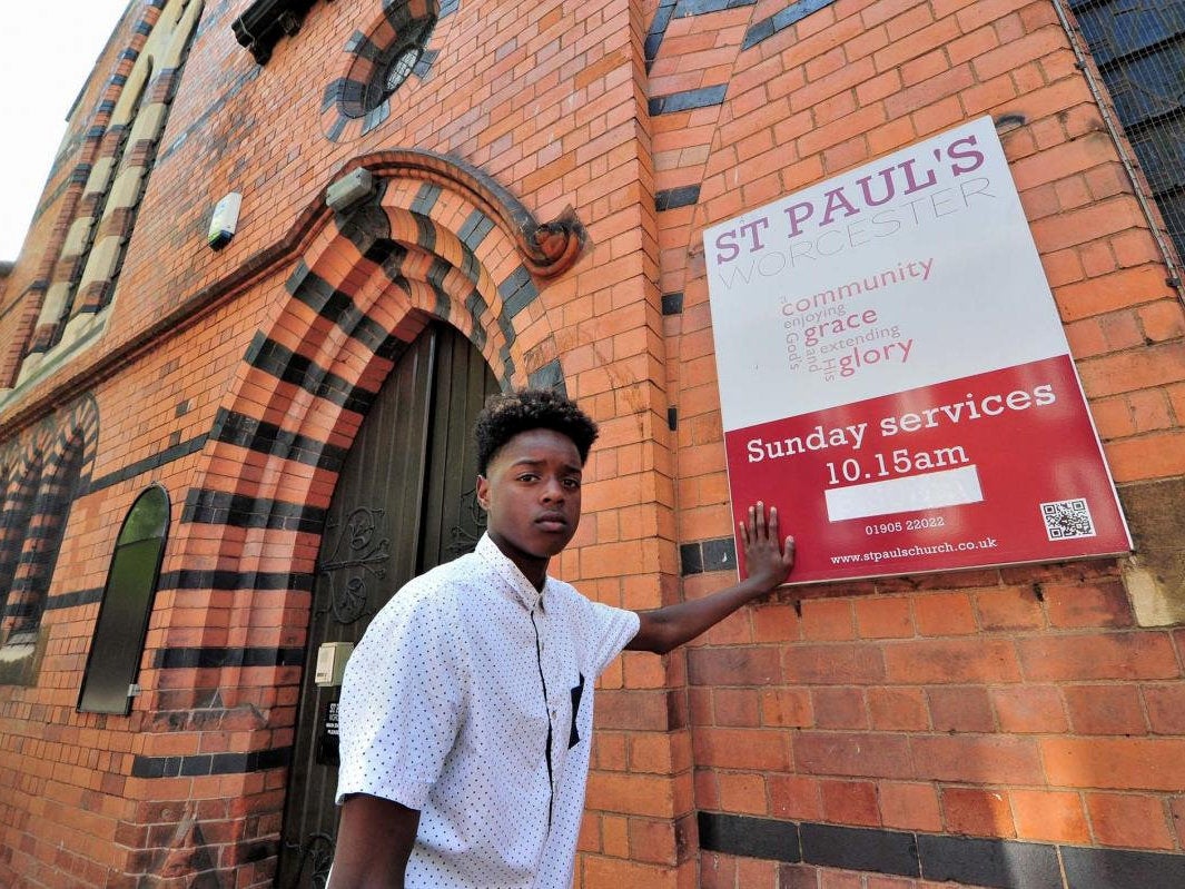 Vanylson Silva, 14, outside St Paul's Church, in Worcester, where he was arrested by police officers as he entered the church on Sunday, 21 July 2019.