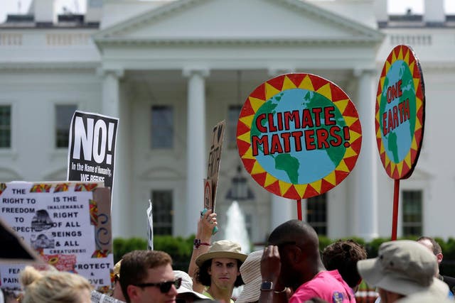 Climate change protesters outside the White House